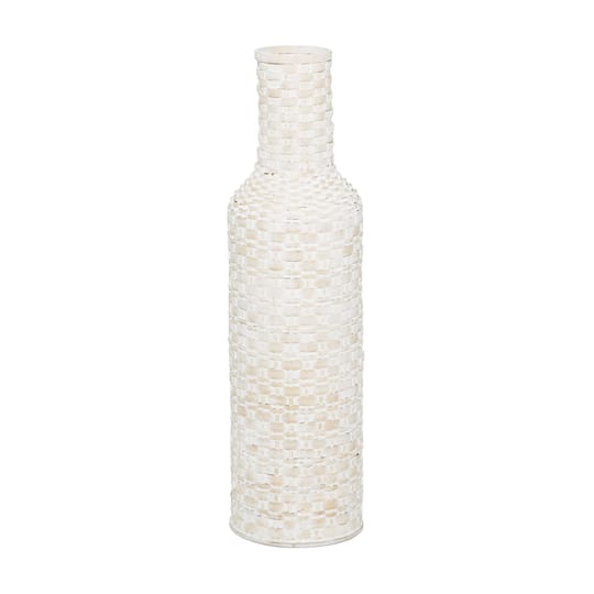 White Bamboo Tall Woven Floor Vase 9" x 9" x 30"